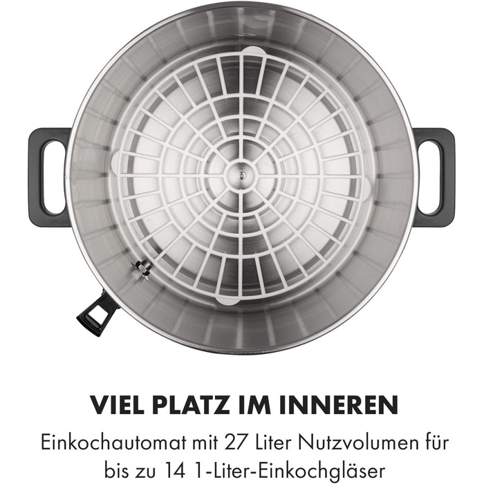 Машина для консервування мармеладу Klarstein Lady Дозатор гарячих напоїв Горщик для консервації, 27 літрів, 1800 Вт, 30-100 C, таймер, функція збереження тепла, захист від перегріву, матова нержавіюча сталь