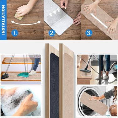 Килимки для сходів 76x20 см, самоклеючі килимки для внутрішніх сходів, 15 шт. , протиковзкі, ріжучі, багаторазові, для захисту домашніх тварин, людей похилого віку та дітей (бежевий)