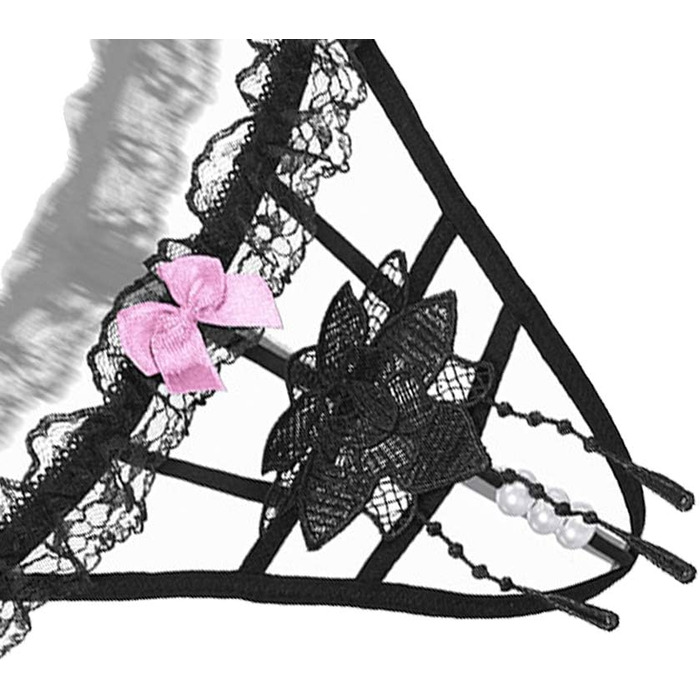 Упаковка із 6 жіночих жіночих стрингів з відкритими промежинами та перлами з квітковими отворами, жіноча чорна мереживна сексуальна нижня білизна з відкритими промежинами, нижня білизна танга зі стрингами, стрінги, трусики з V-подібними стрингами (6 візер