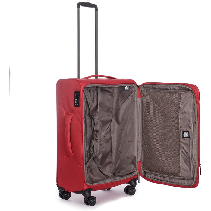 Валіза Stratic Light Soft Shell, на візках, ручна поклажа, замок TSA, 4 колеса, розширювана, червона