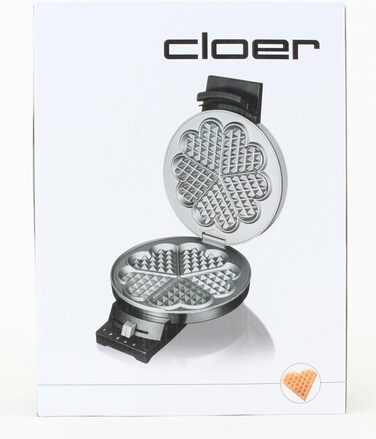 Вафельниця Cloer 185 для вафлі-серця, 930 Вт, розмір вафель 16 см, важкі пластини для випічки, оптичний та акустичний готовий повідомлення, корпус з нержавіючої сталі, нержавіюча сталь, хромована вафля розмір 16 см з сигнальним тоном Chrome