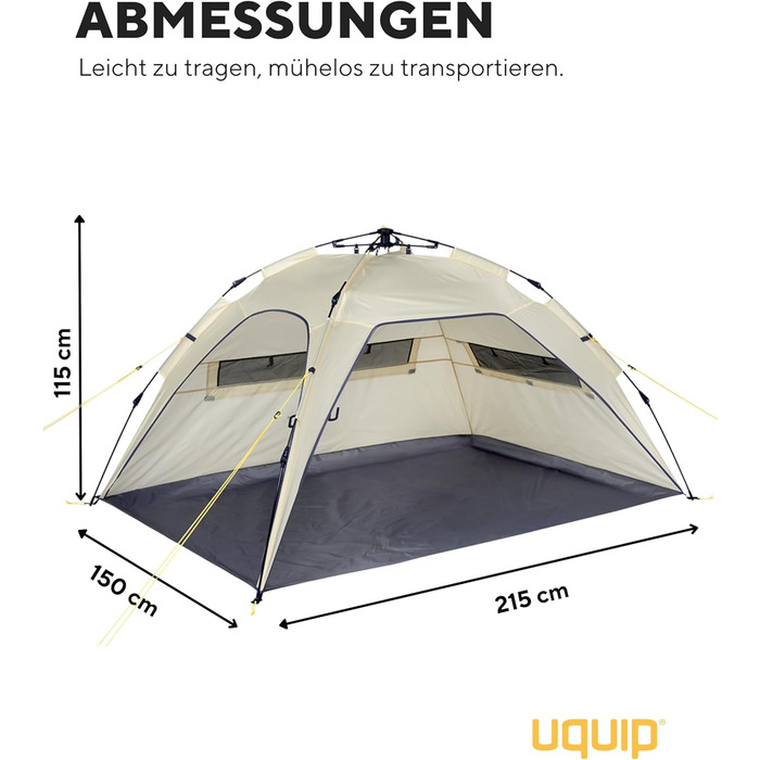 Пляжний намет Uquip Buzzy Boulder 150 x 110 x 215 см Пляжний намет UPF 50 для захисту від сонця, вітру та дощу Портативний пляжний намет із системою швидкого складання Ідеально підходить для пляжу, кемпінгу та пікніків