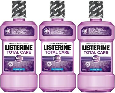 Ополіскувач для порожнини рота Listerine Total Care, ополіскувач для порожнини рота 6in1, антибактеріальний і з фтором проти карієсу (3 x 500 мл) М'ята