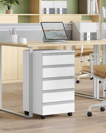Пересувний контейнер Hzuaneri, мобільна шафа для документів, шафа з 5 висувними шухлядами, шафа для зберігання речей для офісу та домашнього офісу, білий 40 x 40 x 70 см FC55503X