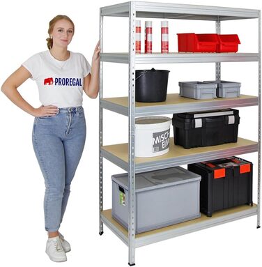 Посилений стелаж (ВxШxГ) 180x120x60 см, Вантажопідйомність полиць 250 кг, Інноваційна вставна система, Оцинкований, Гаражний стелаж, Складський стелаж, Вставний стелаж, Сталь, Підвальний стелаж 180x120x60 см, Оцинкований