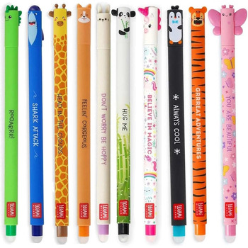 Набір з 10 гелевих ручок LEGAMI, що стираються динозавр, акула, жираф, коргі, кролик, панда, єдиноріг, пінгвін, тигр та метелик