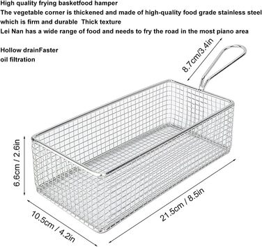 Кошик для фритюрниці Tomotato Кошики для чіпсів фрі сітка 215x106x66 мм Прямокутник з нержавіючої сталі Тримач для картоплі фрі Фільтр для смаженої їжі у фритюрі для цибулевих кілець Курячі крильця Кухня Ресторан
