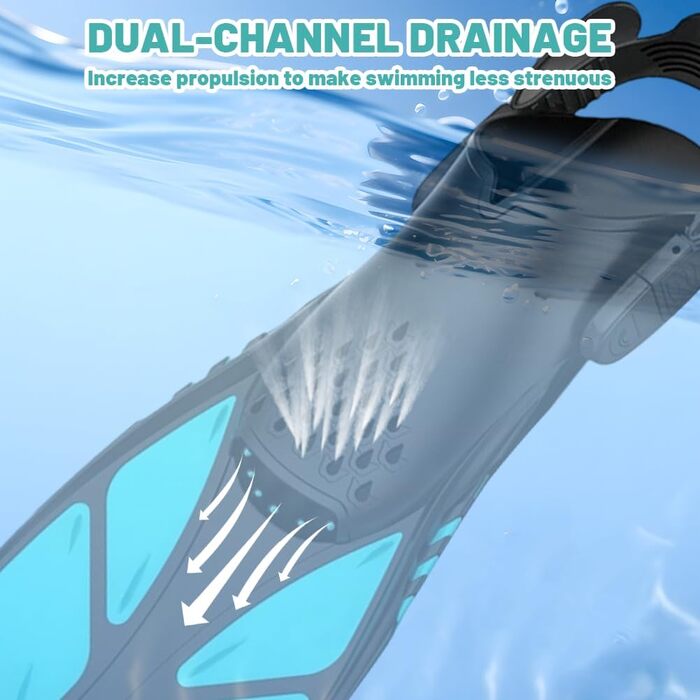Ласти для плавання унісекс для дорослих, регульовані ласти для сноркелінгу з відкритою п&39ятою, короткі та нековзні ласти для дайвінгу, підводного плавання та плавання, блакитні, розмір S/M 36-41