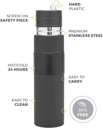 Новий - Автоматичний термос з нержавіючої сталі - Термос, чашка для мате та бомбілья в одному - Не потрібно наповнювати щоразу, коли хочеться випити (Чорний)