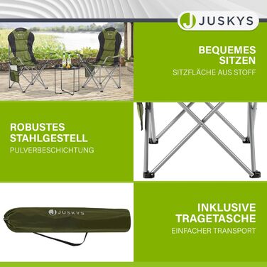 Складаний кемпінговий стілець Juskys Lido з тримачем для напоїв, бічною кишенею та сумкою для перенесення - М&39який складний кемпінговий стілець з підлокітниками та спинкою - 4 кольори зеленого кольору