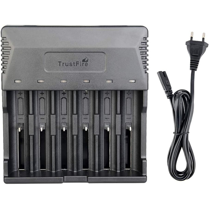 Універсальний зарядний пристрій TrustFire TR-012 - інтелектуальний зарядний пристрій з 6 зарядними відсіками для кількох акумуляторів, що перезаряджаються, літій-іонних акумуляторів 3.7V 18650 14500 18350 16340 10440