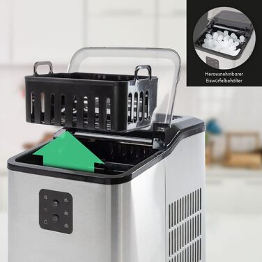 Машина для приготування кубиків льоду ProfiCook Кубики льоду за 10 хвилин до 12 кг льоду за 24 години Машина для виробництва кубиків льоду 2 розміри кубиків льоду Резервуар для води 1,5 л Швидке виробництво в т.ч. совок для льоду ПК-EWB 1253