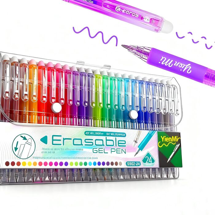 Набір гелевих ручок, що стираються, 24 кольори ідеально підходить для малювання, письма та планування. Спеціальне чорнило дозволяє легко прибирати помилки. Ідеально підходить для творчих проектів, ведення журналу та навчання.