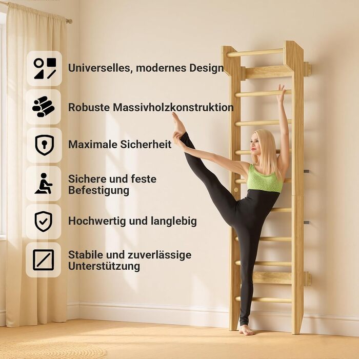 Дерев&39яні шведські стінки COSYLAND з турніком, стінка для скелелазіння для дітей та дорослих, гімнастична стінка для дитячих кімнат та фітнесу, кріплення до дверної рами, колір натурального дерева