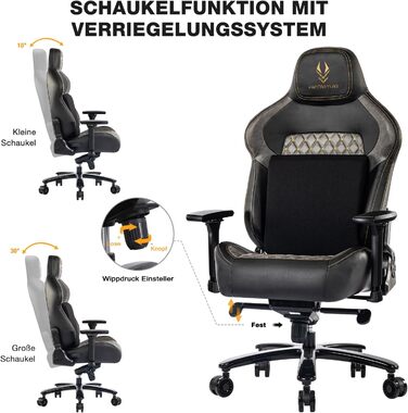 Ігрове крісло Fantasylab, вантажопідйомність 200 кг, офісне крісло, регульовані підлокітники 200 кг, 4D-геймерське крісло з поперековою опорою, крісло керівника, ергономічне письмове крісло, чорний/сірий