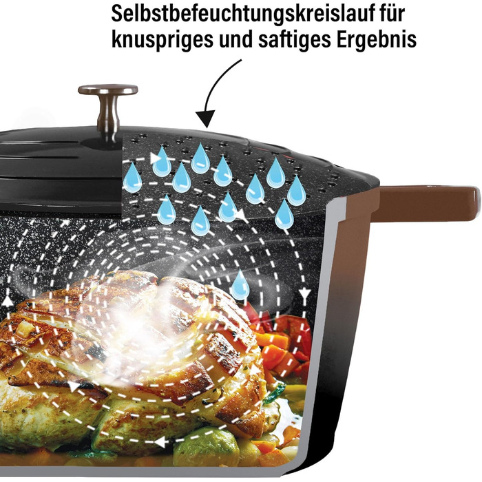 Каструля для запікання з кришкою індукційна 32 см, 6,6 л, лита алюмінієва каструля, покрита частинками справжнього каменю, каструл