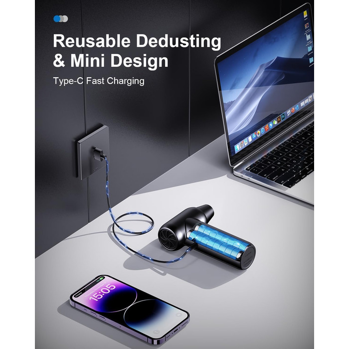 Електричний пилосос, розпилювач повітря під тиском, 3-швидкісний 180000 обертів за хвилину, пиловник зі стисненим повітрям, щітка для чищення та бездротова струменева сушильна машина для швидкого заряджання USB для набору для чищення ПК, автомобіля, диван