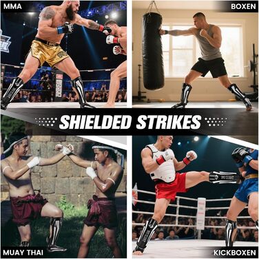 Накладки на гомілки для кікбоксингу, регульовані надзвичайно товсті накладки на ноги із захистом підйому стопи, професійні накладки на гомілки та підйом стопи для муай-тай, ММА, боксу, кікбоксингу, чорні, розмір L 160-185 см (розмір за вагою)