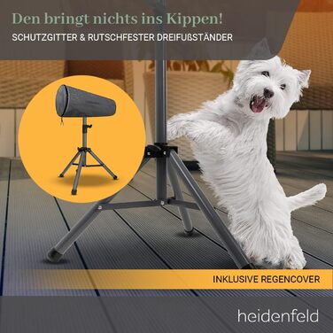 Інфрачервоний обігрівач Heidenfeld IH100 Комплект 3-в-1 - 2500 Вт - Пульт дистанційного керування - Штатив - Захисний чохол - Обігрівач для патіо - Інфрачервоний обігрівач - Обігрівач для пеленального столика (IH100)