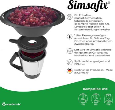 Парова соковижималка Simsafix для Thermomix TM6, TM5, TM31 & TM Friend Соковижималка для Thermomix Універсальні можливості застосування Зроблено в Німеччині