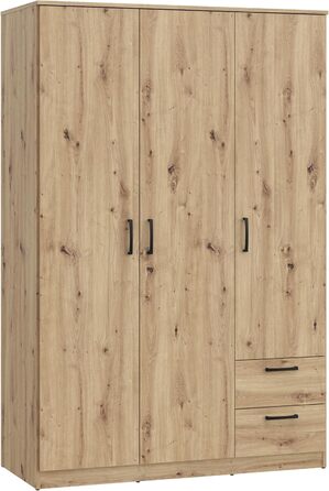 Шафа 122, Шафа в скандинавському стилі з 3 дверима та 2 шухлядами, інженерна деревина, оздоблення Artisan Oak, ширина 122 см, висота 185 см, глибина 52,7 см. Шафа Artisan Oak, 3 двері з 2 шухлядами