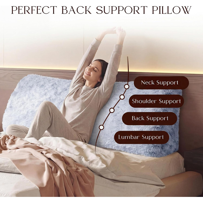 Клиноподібна подушка для спини з м&39якого плюшу Зручна опорна подушка для читання та відпочинку на ліжку, дивані чи кушетці Велика подушка для книги для підтримки спини, сіра, 60 см