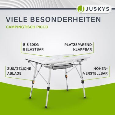 Стіл для кемпінгу Juskys 90x52 см розкладний алюмінієвий стіл Picco, легкий садовий та балконний стіл, регульований по висоті вуличний стіл сріблястий