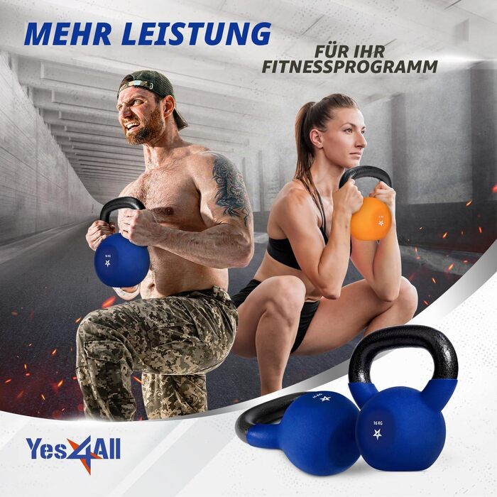 Човунна гиря Yes4All з неопреновим покриттям, 2-20 кг, темно-синя