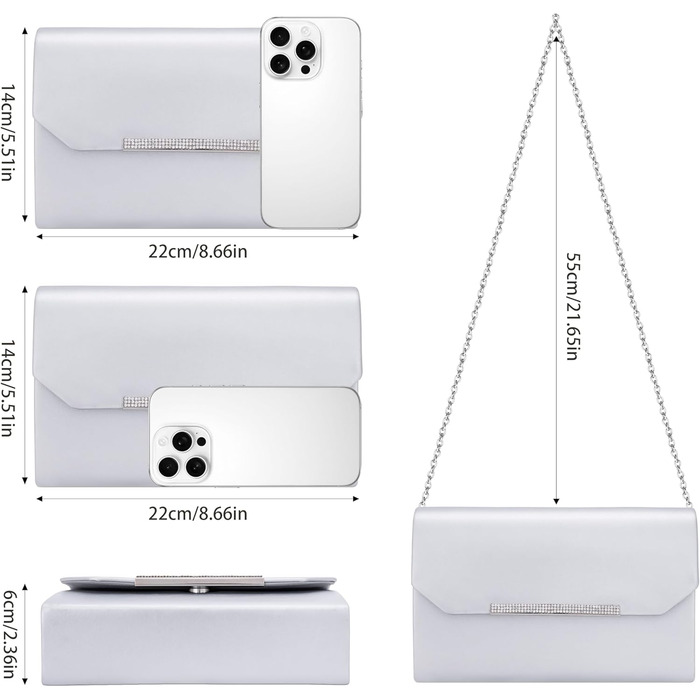 Сріблясте вечірнє клатч-гаманець Larcenciel Чорний Крокодил з лакованої шкіри, прикрашене стразами та ланцюжком, ідеально підходить для весілля, випускного балу або коктейльної вечірки