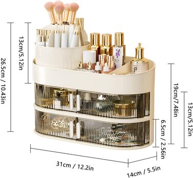 Органайзер для макіяжу, органайзер для косметики з шухлядами, зберігання косметики для догляду за шкірою, краси, ванної кімнати, туалетного столика, спальні, туалетного столика, шухляди з подвійними дверцятами