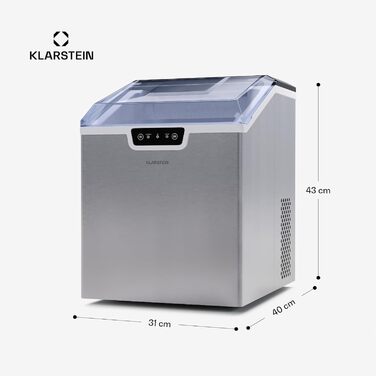 Машина для виготовлення кубиків льоду Klarstein для дому, кемпінгу, громадського харчування, швидка міні-машина для кубиків льоду, мала, професійна машина для виготовлення великих і малих кубиків льоду, самоочищення, резервуар для води 2,3 л, 18 кг льоду 