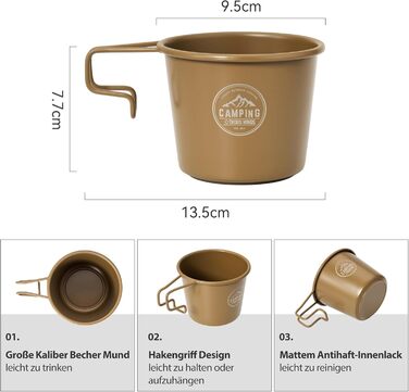 Кухоль з нержавіючої сталі Thous Winds Sierra, набір із 2 кемпінгових кухлів для активного відпочинку з підвісною ручкою, що штабелюється, портативний, легкий туристичний кухоль об&39ємом 350 мл, екологічно чистий кухоль для активного відпочинку - хакі