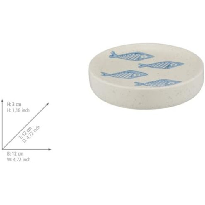 Мильниця WENKO Mod. Аквамарин, мильниця для зберігання ручного мила з тонкої кераміки матово-білого кольору з синім, морський пейз