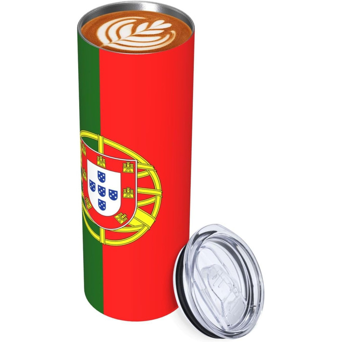 Кухоль з прямою трубочкою, дизайн португальський прапор, друкований, дорожній кухоль, підходить для кемпінгу, офісу та дому, 590 мл