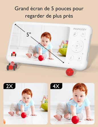 Монітор для дітей з 2 камерами 5 дюймів 1080P розділений екран Відео Монітор для дітей із вбудованим ширококутним обєктивом, з кам