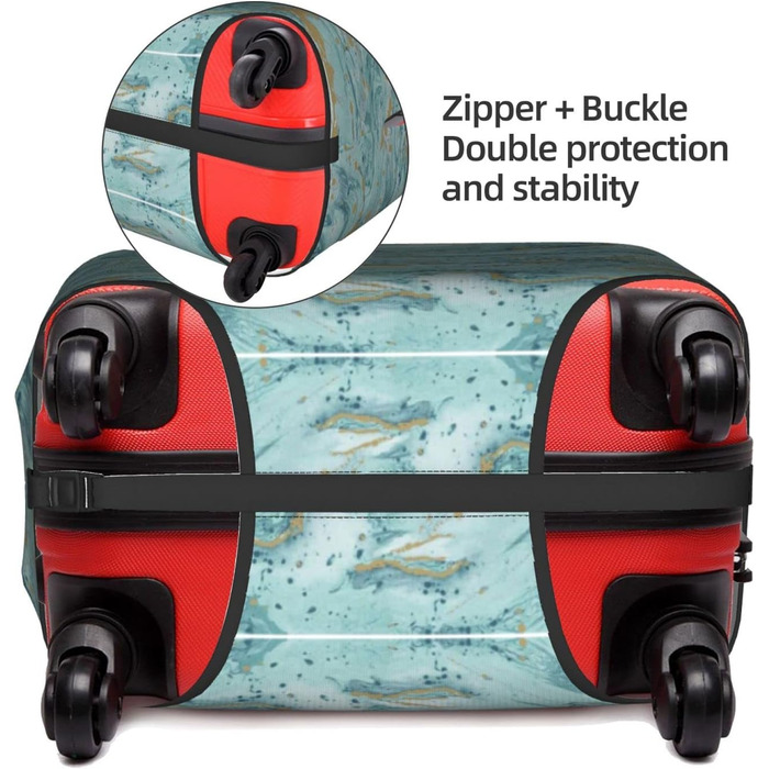 Чохол для валізи Азурит, блакитно-зелений з золотистим малюнком Олійний мармур, еластичний, миючий, захист від подряпин, для дітей та дорослих (45,753,3 см)