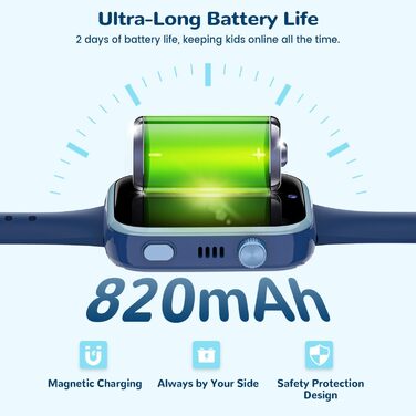 Дитячий смарт-годинник з функцією відеодзвінків та телефону, дитячий годинник з GPS, голосовим чатом, WhatsApp, WiFi, SOS, SMS, шкільним режимом, крокоміром, водонепроникний IP68, будильник, дитячий смарт-годинник для дівчаток/хлопчиків, синій