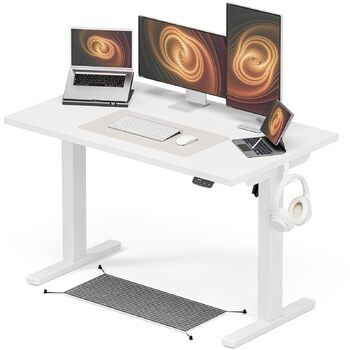 Стіл з регульованою висотою 120x60 см, електричний з функцією пам&39яті, комп&39ютерний стіл з можливістю сидіти та стояти. Організатор кабелів та гачки, регульований стіл стоячи для офісу та дому білий 120 см