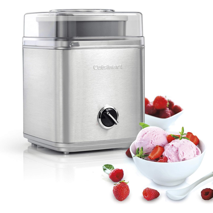 Машина для морозива Cuisinart Deluxe Виробник заморожених йогуртів і сорбетів Домашні десерти Простий у використанні вдома Готовий за 25 хвилин 5 років гарантії Ємність 2 л Срібло ICE30BCU нержавіюча сталь