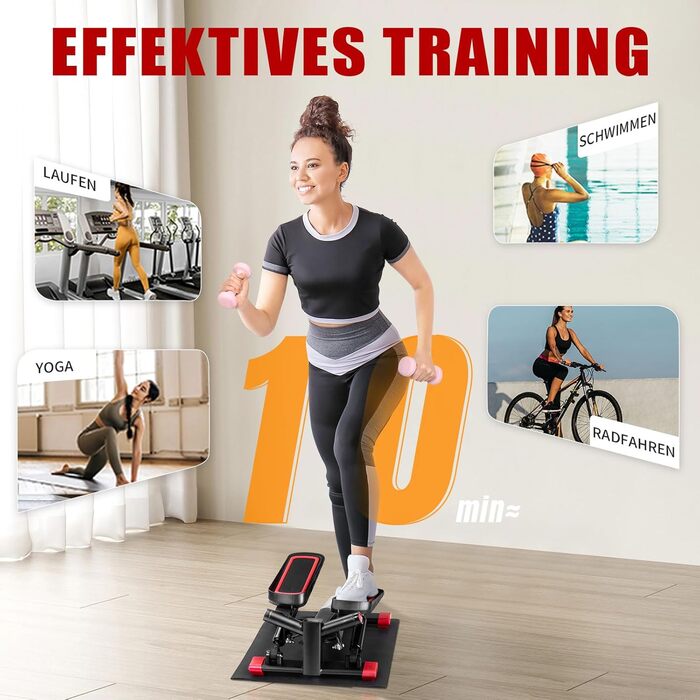 Міні-степер LEADZM з безшумною накладкою для домашнього використання, фітнес-степер 2-в-1 з гумкою, РК-дисплеєм, таймером, лічильником калорій, степером вгору-вниз для тренажера ніг/рук, чорний та червоний