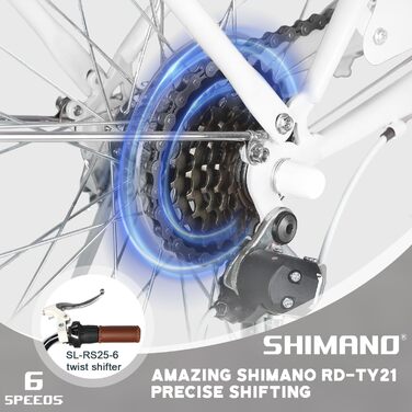 Міський велосипед Glerc Missy 20&39 24&39 26&39 дюймів для дівчаток старше 8 років, гібридний, 6-швидкісний, з плетеним кошиком, легкий, білий, 24 дюйми, із заднім багажником, різні кольори