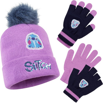 Зимові аксесуари для дівчаток Disney Stitch, дитяча шапка, рукавички, шарф - вибирайте з наборів, подарунки для дітей, фіолетовий набір Stitch з 2 предметів