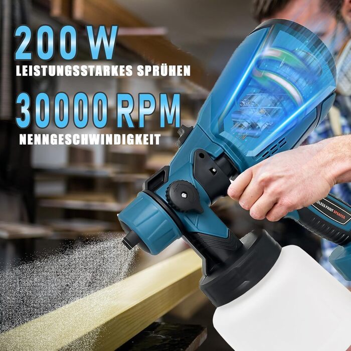 Акумуляторна система розпилення фарби для фарборозпилювача Makita 18V BL1850, 1000 мл, 3 сопла (1,0 мм, 1,8 мм, 2,5 мм), 3 моделі, для використання всередині та зовні приміщень (без акумулятора)