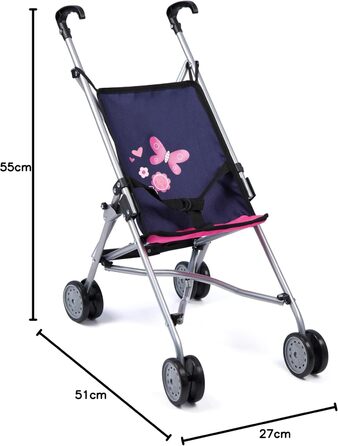 Коляска для ляльок, лялькова коляска, подвійні колеса, ремені безпеки, легко складається, виготовлена з металу, 30113AA