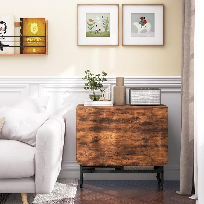 Розкладний обідній стіл HOMCOM, мобільний розкладний стіл з відкритою полицею, обідній стіл, кухонний стіл для невеликих приміщень, кухня, їдальня, 130 x 80 x 74 см, рустикальний коричневий