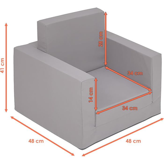 Дитяче розкладне м&39яке крісло 2-в-1 - сіре - Дитяче крісло 48 x 41 см розкладне - Дитячий диван, гостьове ліжко, дитячий диванчик, м&39яке крісло, дитячий стілець, м&39які меблі, крісло-реклайнер, крісло для читання для малюків