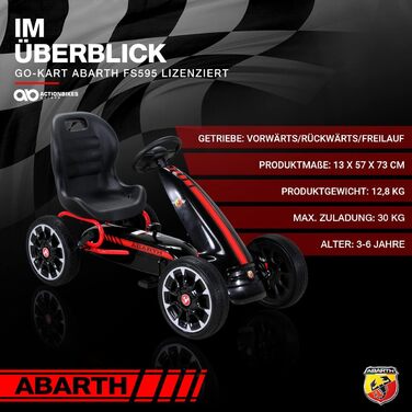 Екшн-велосипеди Motors GoKart Abarth FS595 Kettcar - Картинг - Педальний автомобіль з ручним гальмом - Закритий корпус з ланцюгом