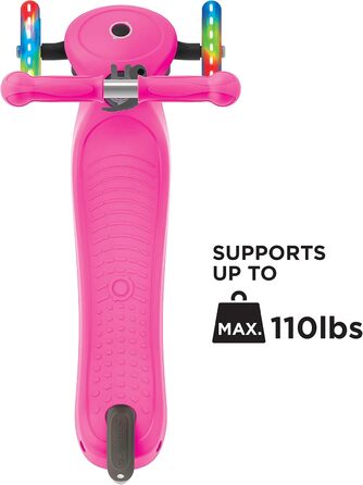 Самокат дитячий, 120/80 мм, ABEC 5, 3 колеса, регульований по висоті, світлодіодні колеса, неоновий рожевий