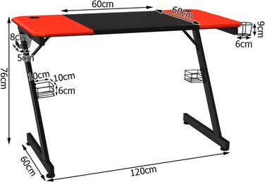 Ігровий стіл GIANTEX Z-подібної форми, ігровий стіл, комп&39ютерний стіл, стіл для ПК з підставкою для чашок/гачком для навушників/підставками для динаміків, ігровий стіл для дому або офісу, 120x60x76 см