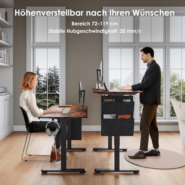 Електрично регульований по висоті стіл 120x60 см, стіл для роботи сидячи та стоячи з 3 налаштуваннями висоти та функцією пам&39яті, регульований комп&39ютерний стіл з шухлядами для домашнього офісу/кабінету, коричневий